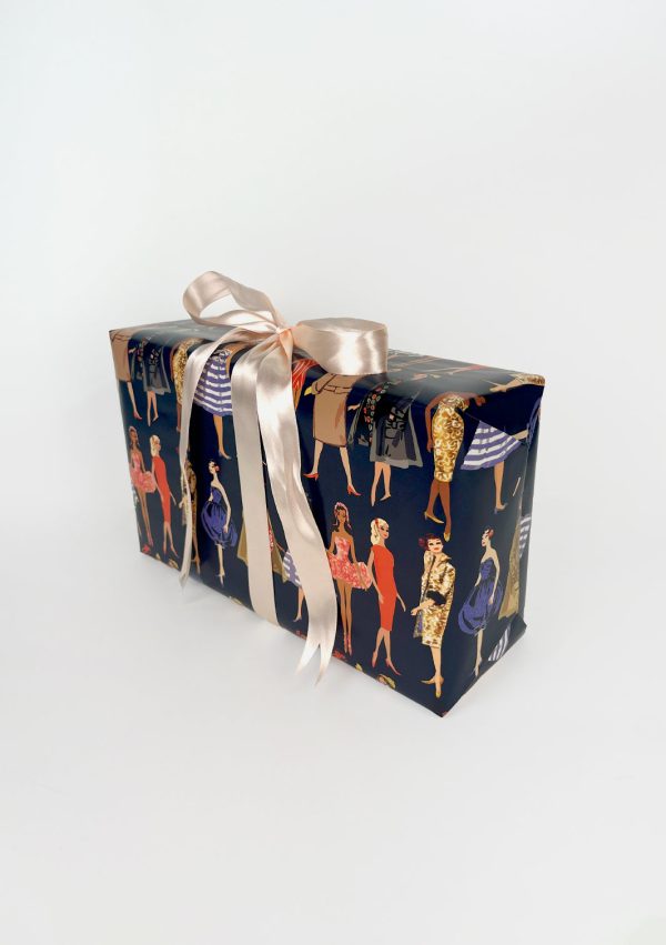 Barbie™ Vintage Illustration Gift Wrap - Navy For Sale