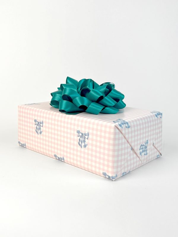 Barbie™ Gingham Bow Gift Wrap - Cornflower on Ballet Slipper Supply