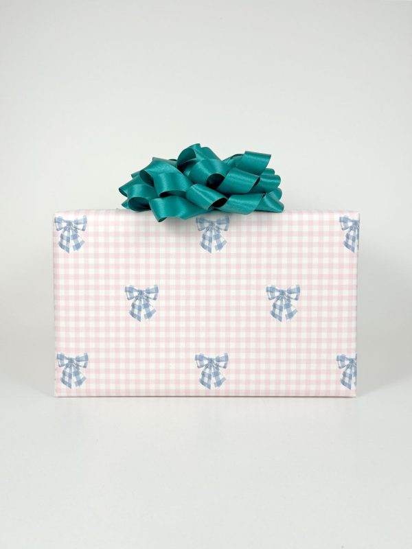 Barbie™ Gingham Bow Gift Wrap - Cornflower on Ballet Slipper Supply