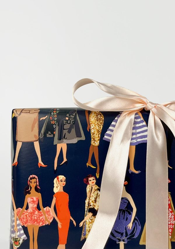 Barbie™ Vintage Illustration Gift Wrap - Navy For Sale