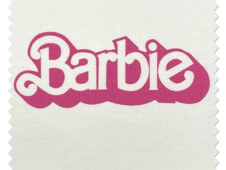 Fabric by the Yard - 80s Barbie™ Logo - White Sale