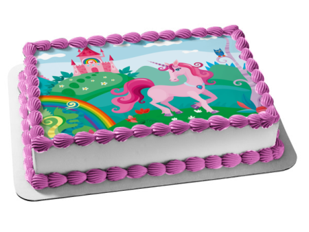 Unicorn with Rainbow Coloring Book Pink Castle Edible Cake Topper Image ABPID00820 Online now