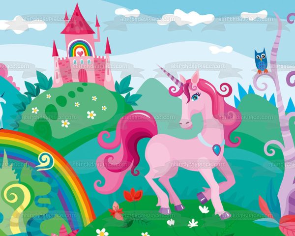 Unicorn with Rainbow Coloring Book Pink Castle Edible Cake Topper Image ABPID00820 Online now