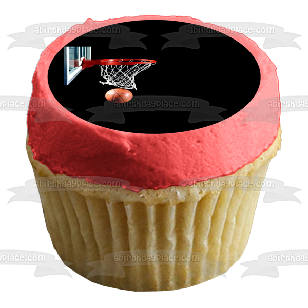 Basketball Goal with Basketball on Black Background Edible Cake Topper Image ABPID00783 Supply