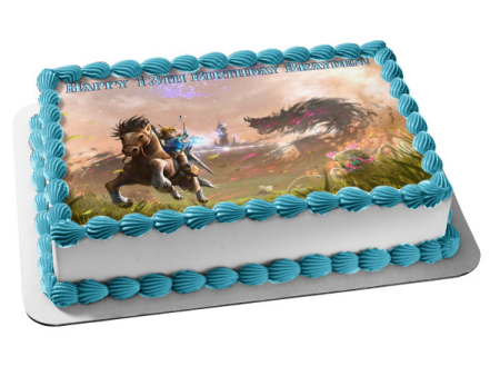 The Legend of Zelda Breath of the Wild Link Riding a Horse Edible Cake Topper Image ABPID00817 Sale