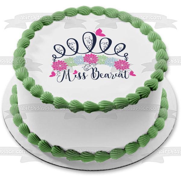 Miss Bearcat Flowers Butterfly Pink Blue Green Edible Cake Topper Image ABPID00818 For Discount