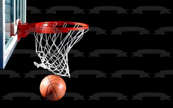 Basketball Goal with Basketball on Black Background Edible Cake Topper Image ABPID00783 Supply