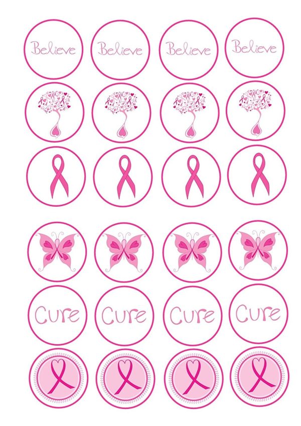 Breast Cancer Awareness Believe Cure Pink Ribbons and Butterflies Edible Cupcake Topper Images ABPID00499 Cheap