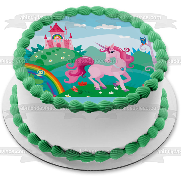 Unicorn with Rainbow Coloring Book Pink Castle Edible Cake Topper Image ABPID00820 Online now