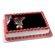 Basketball Goal with Basketball on Black Background Edible Cake Topper Image ABPID00783 Supply