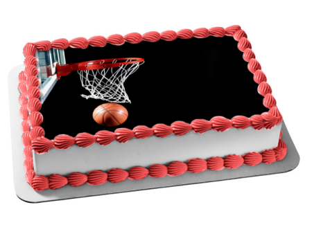 Basketball Goal with Basketball on Black Background Edible Cake Topper Image ABPID00783 Supply