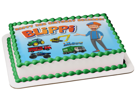 Blippi Youtube Youtuber Transportation Tractor Excavator Fire Truck Train Monster Truck Garbage Truck Edible Cake Topper Image ABPID50827 Online now