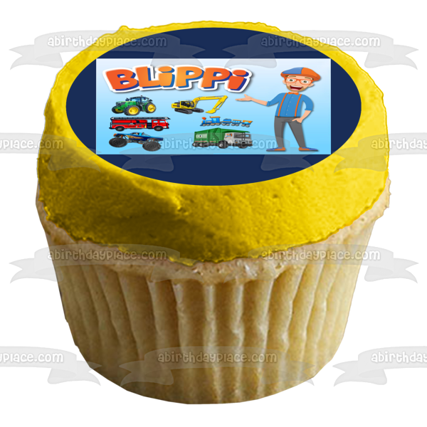 Blippi Youtube Youtuber Transportation Tractor Excavator Fire Truck Train Monster Truck Garbage Truck Edible Cake Topper Image ABPID50827 Online now