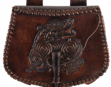 Bolso de cinturón de cuero con relieve de dragón, marrón 1680000320 Hot on Sale