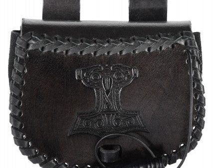 Pequeño bolso de cuero con el martillo de Thor en relieve, negro  1680000330 Fashion