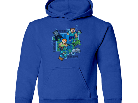 Minecraft Create, Explore, Survive Kids Pullover Hoodie Online now