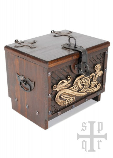 Caja de madera vikinga con motivo de serpiente Midgard, aprox. 33 x 25 x 28 cm 1564000137 on Sale