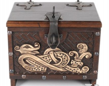 Caja de madera vikinga con motivo de serpiente Midgard, aprox. 33 x 25 x 28 cm 1564000137 on Sale