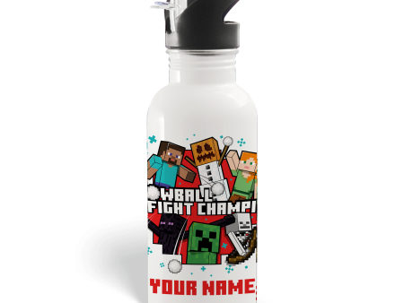 Minecraft Snowball Champ Personalized 20 oz Screw Top Water Bottle with Straw Hot on Sale